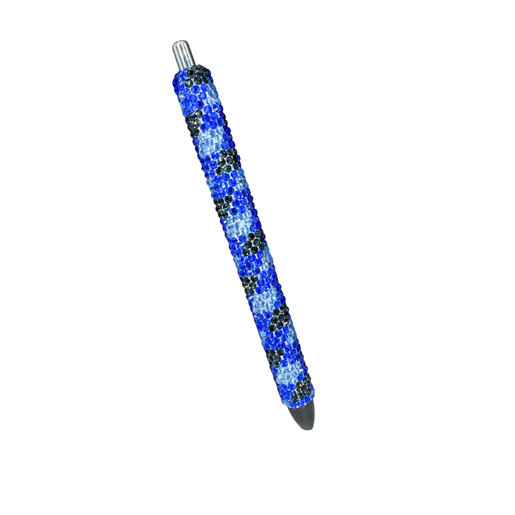 Blue Buffalo Plaid – Glass Rhinestone Pen | Refillable • Cozy Pattern • Fidget-Friendly