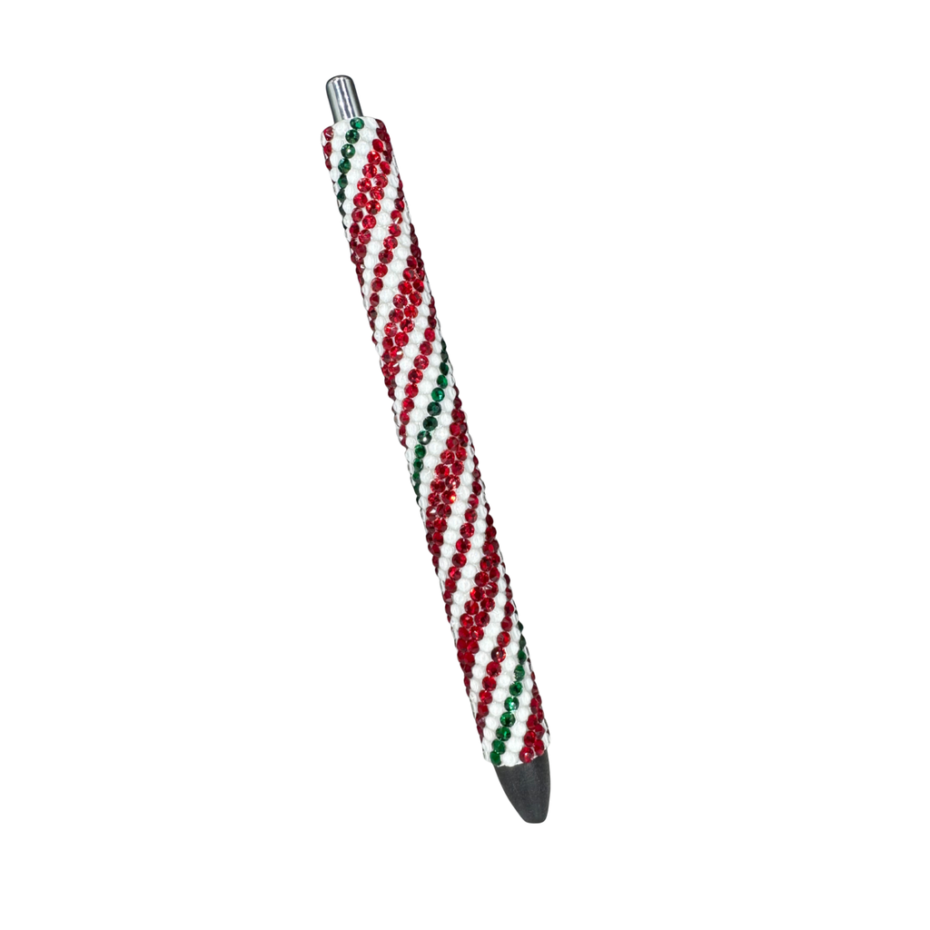 Candy Cane Swirl – Glass Rhinestone Pen | Refillable • Festive Sparkle • Fidget-Friendly