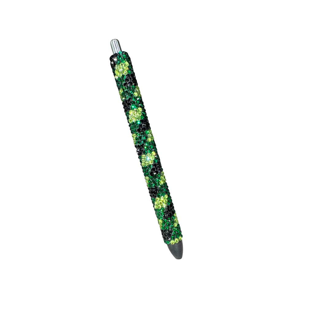 Green Buffalo Plaid – Glass Rhinestone Pen | Refillable • Cozy Pattern • Fidget-Friendly