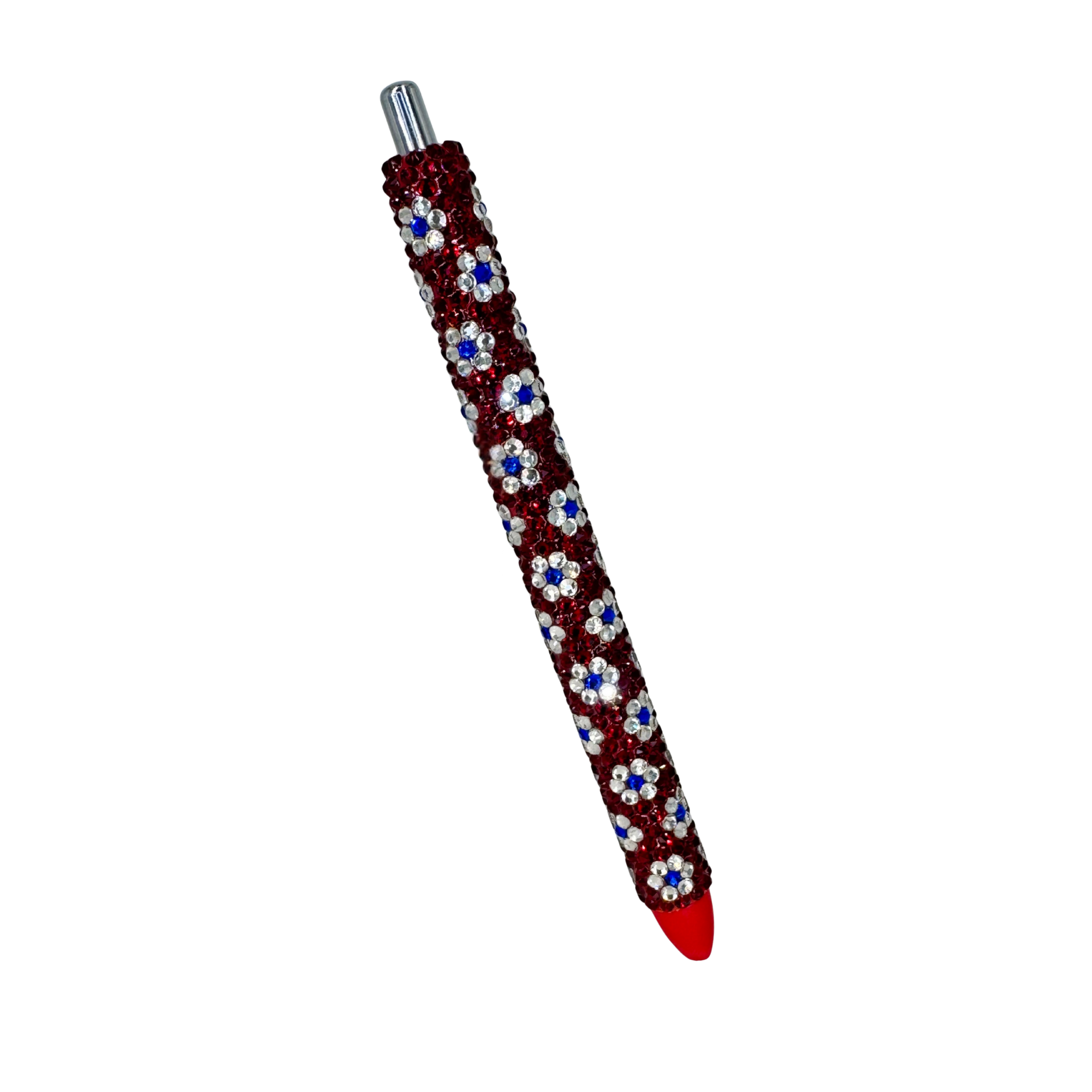 Miss America – Red, White & Blue Floral Glass Rhinestone Pen Refillable & Fidget-Friendly