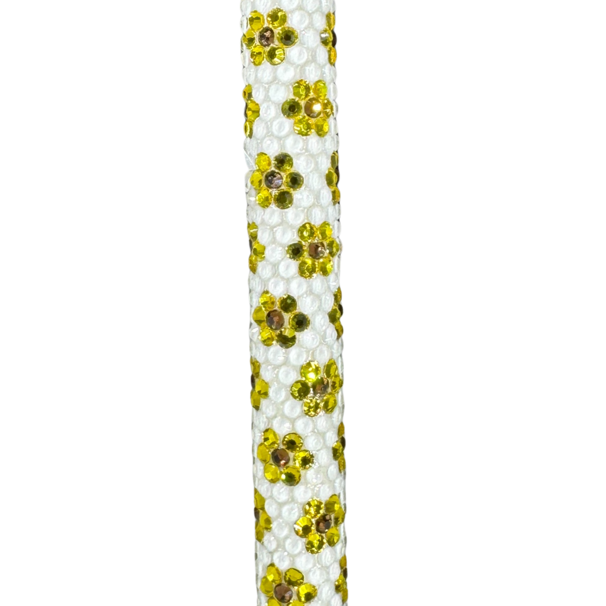 White with Yellow Floral Glass Rhinestone Pen | Refillable • Elegant Bloom • Fidget-Friendly