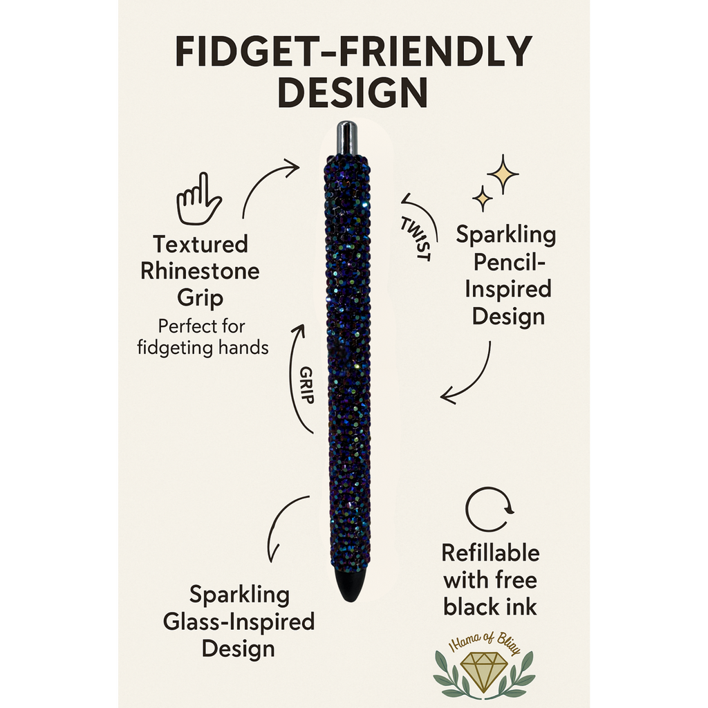 Rainbow Black – Custom Solid Color Glass Rhinestone Pen Refillable & Fidget-Friendly